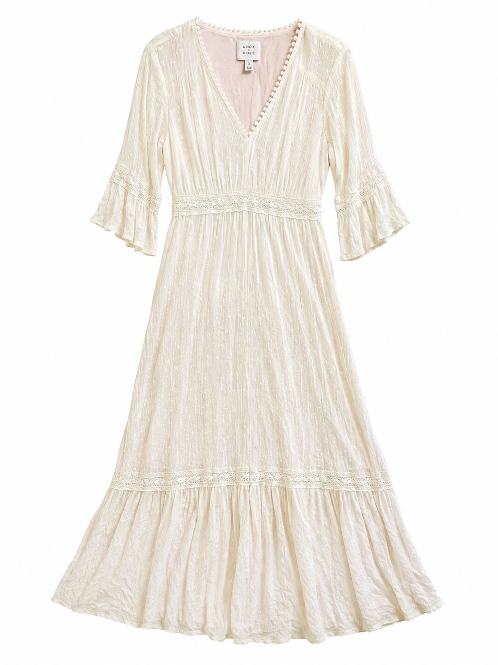 Knox Rose Cream Boho Maxi Dress with V-Neck and Ruffle Sleeves - Picture 2 of 15